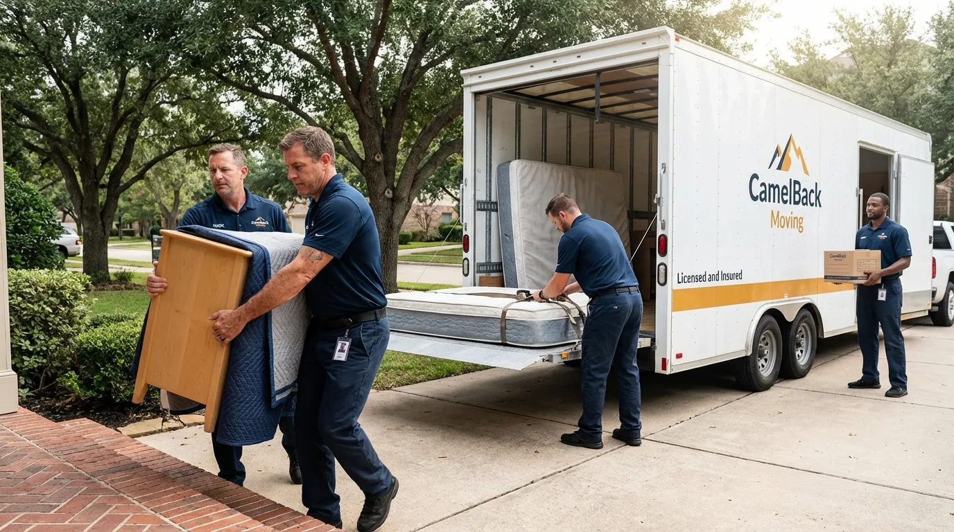 Crew loading residential truck for cross-state move from Dixon, IL