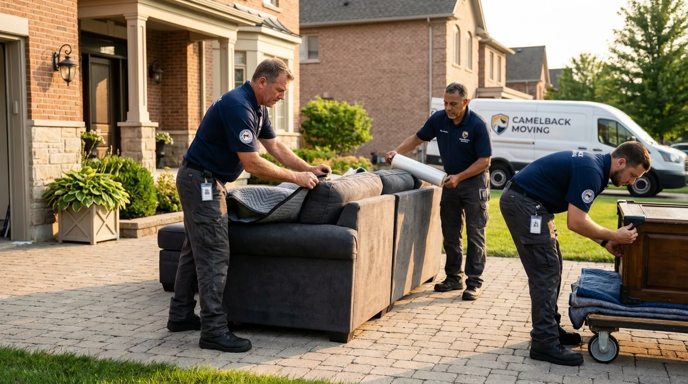 Large estate moving crew wrapping furniture in Dixon, IL