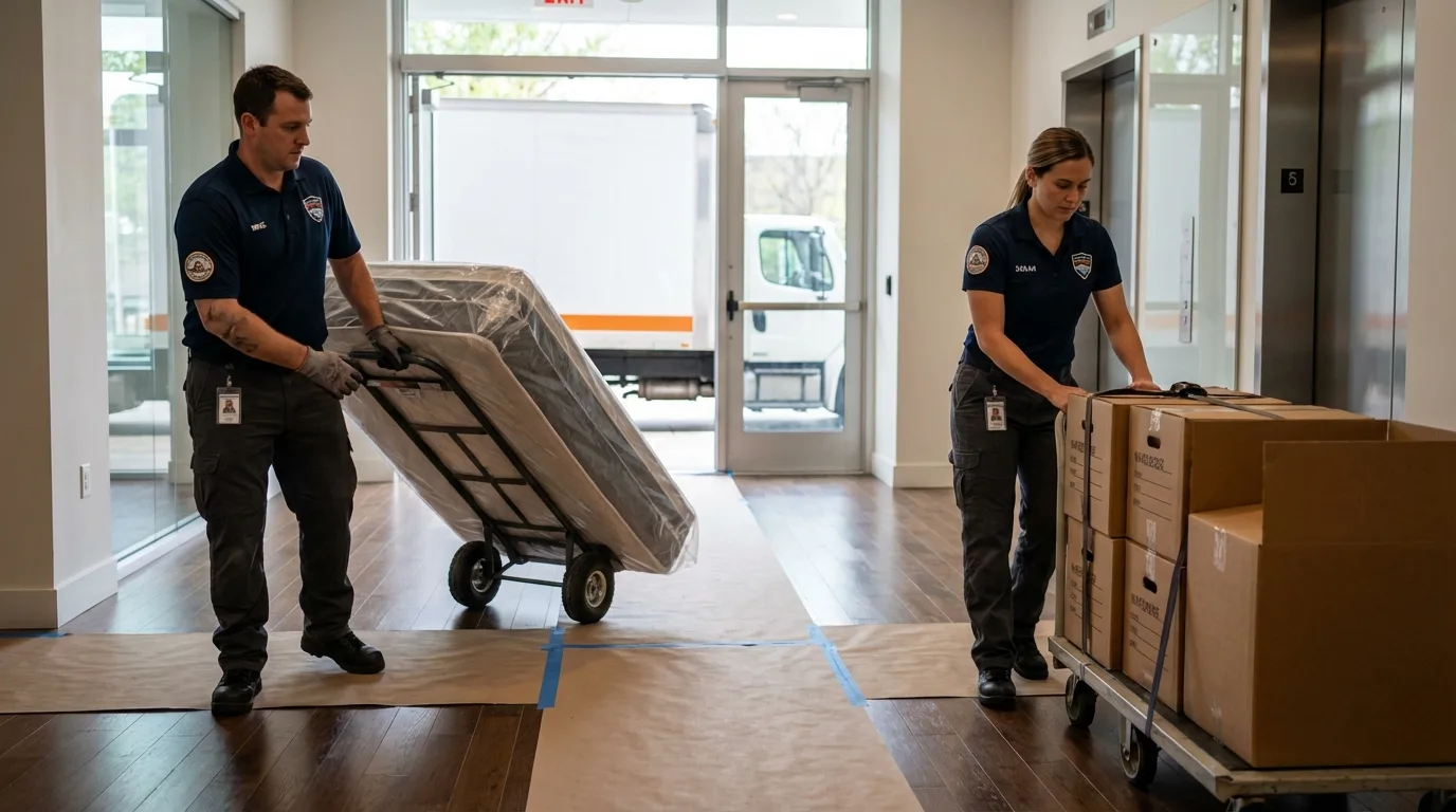 Professional apartment movers loading elevator in Dixon, IL