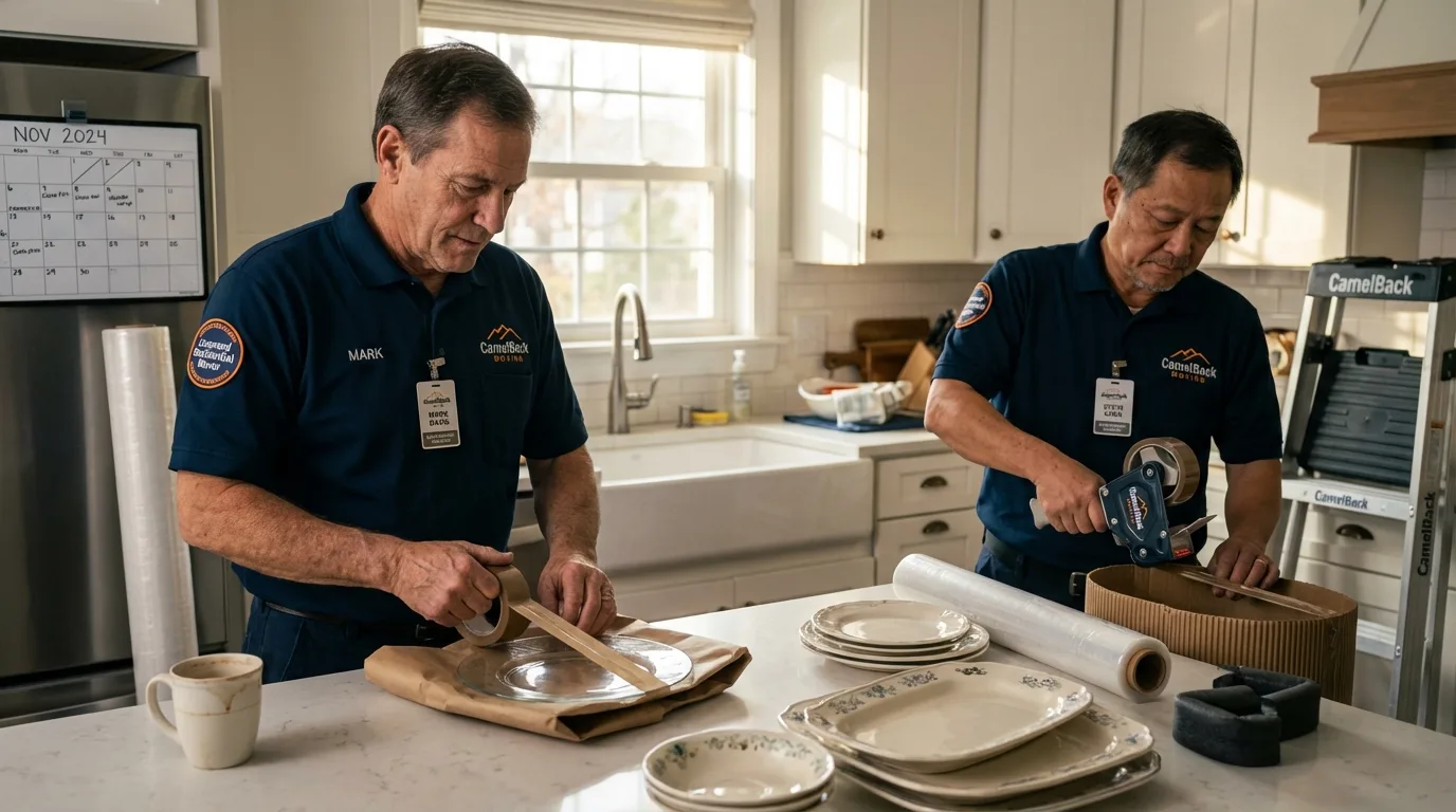 Professional crew packing kitchen dishware in Dixon, IL